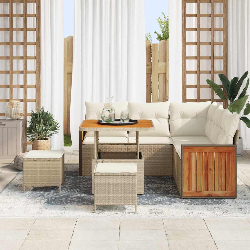 Gartensofa-set 9 stk. 6-Sitzanzahl Beige und Creme Poly-Rattan