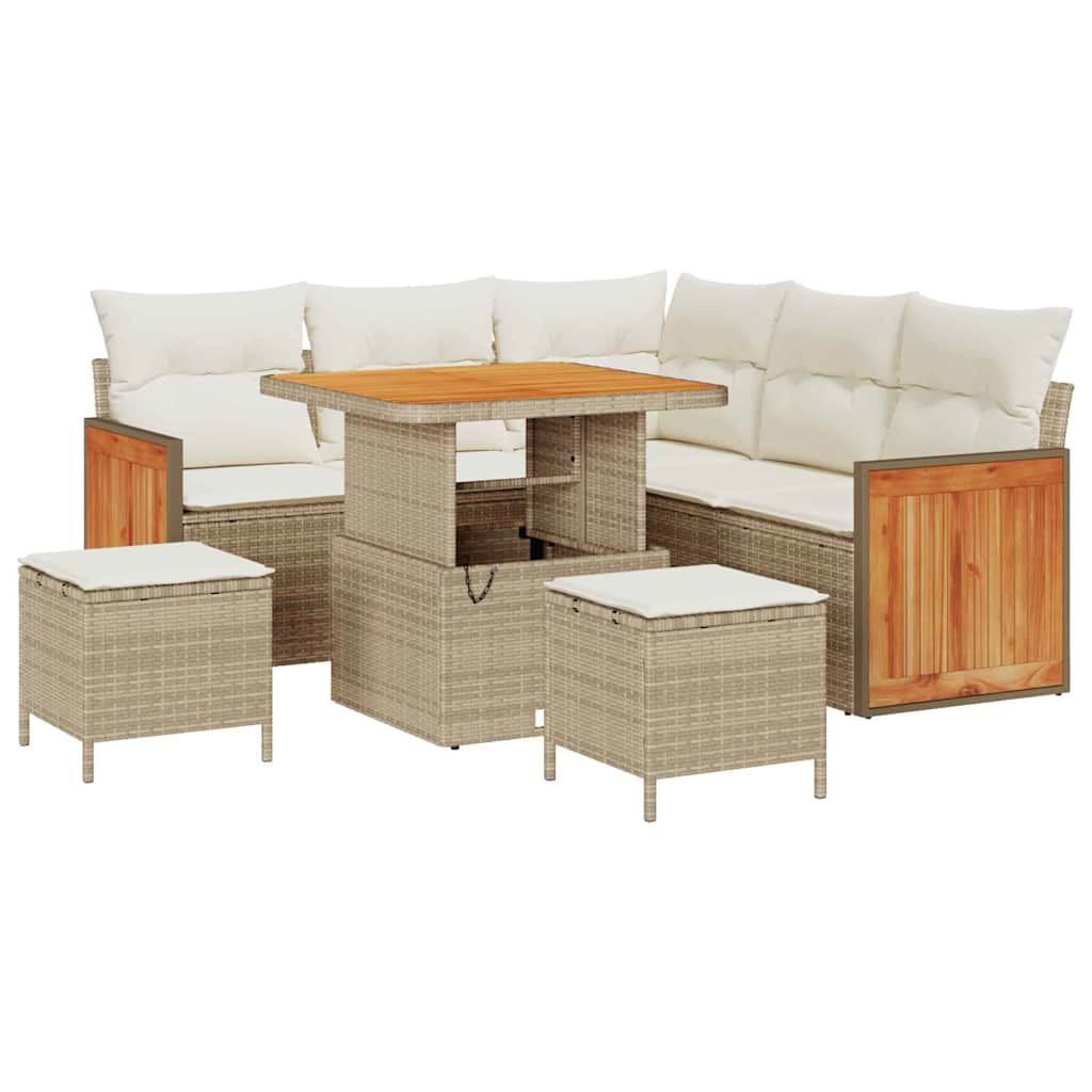 Gartensofa-set 9 stk. 6-Sitzanzahl Beige und Creme Poly-Rattan