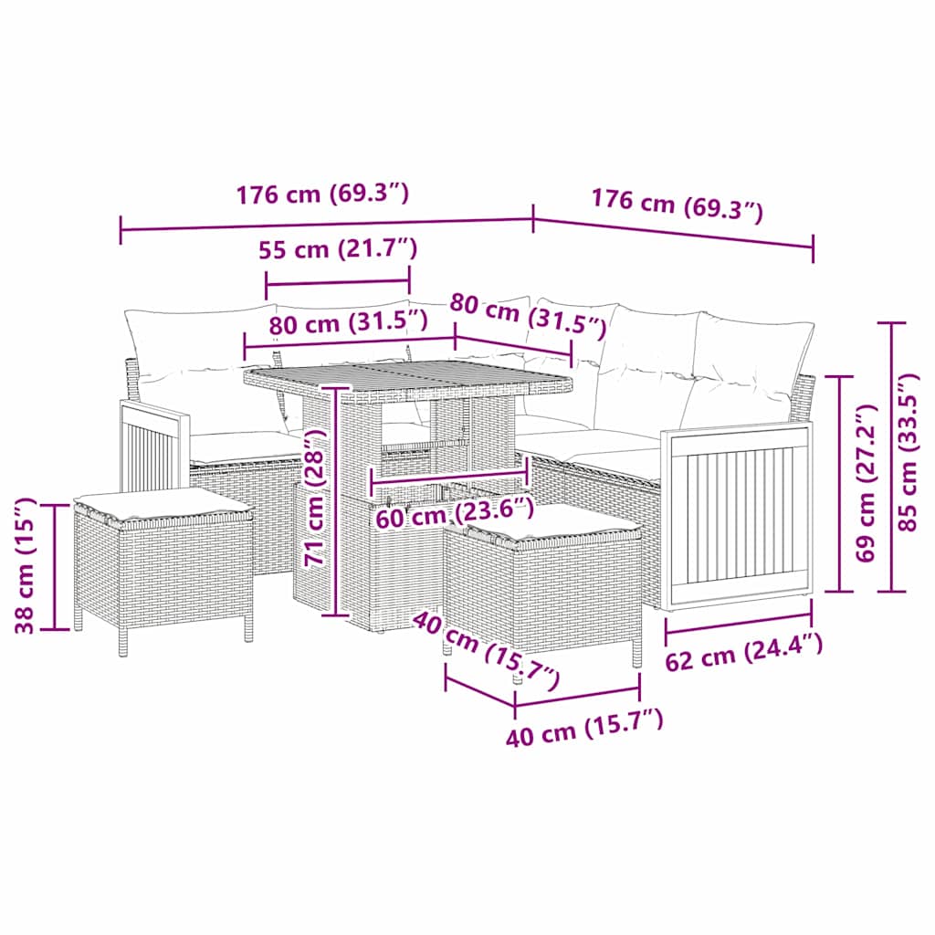 Gartensofa-set 9 stk. 6-Sitzanzahl Beige und Creme Poly-Rattan