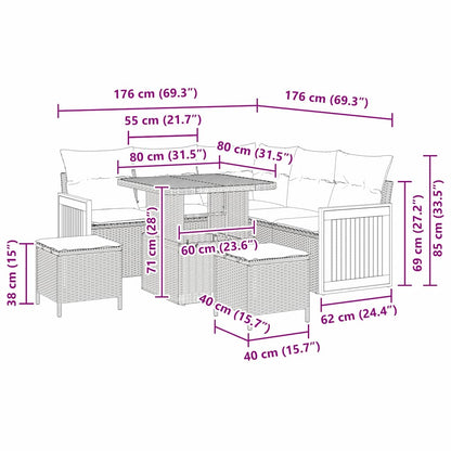 Gartensofa-set 9 stk. 6-Sitzanzahl Beige und Creme Poly-Rattan