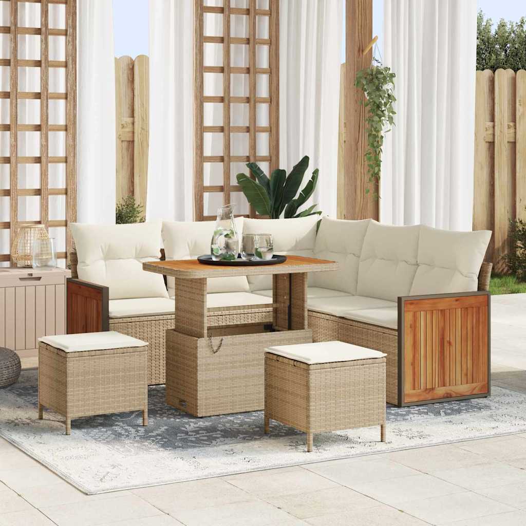 Gartensofa-set 9 stk. 6-Sitzanzahl Beige und Creme Poly-Rattan