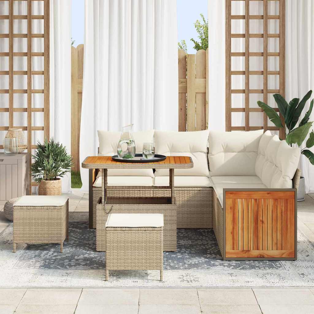 Gartensofa-set 9 stk. 6-Sitzanzahl Beige und Creme Poly-Rattan