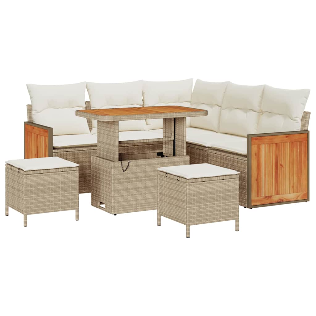 Gartensofa-set 9 stk. 6-Sitzanzahl Beige und Creme Poly-Rattan