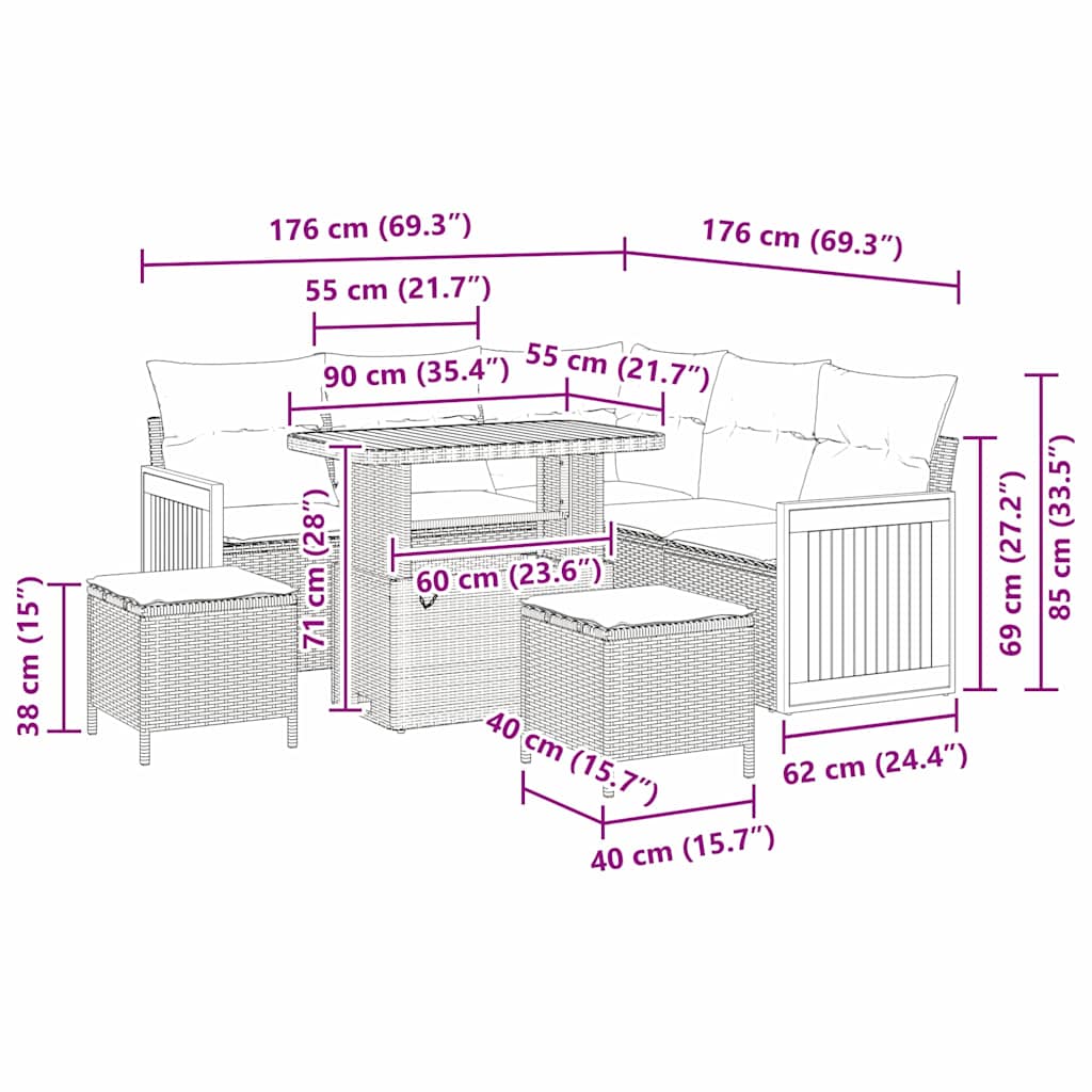 Gartensofa-set 9 stk. 6-Sitzanzahl Beige und Creme Poly-Rattan
