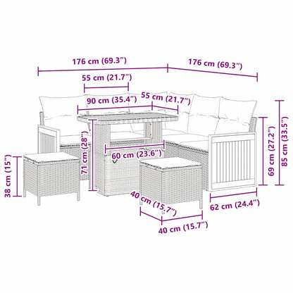 Gartensofa-set 9 stk. 6-Sitzanzahl Beige und Creme Poly-Rattan