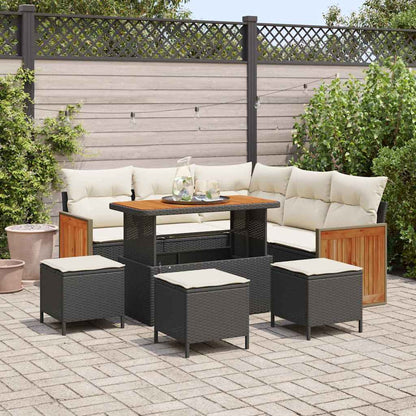 Gartensofa-set 9 stk. 7-Sitzer Schwarz und Creme Poly-Rattan
