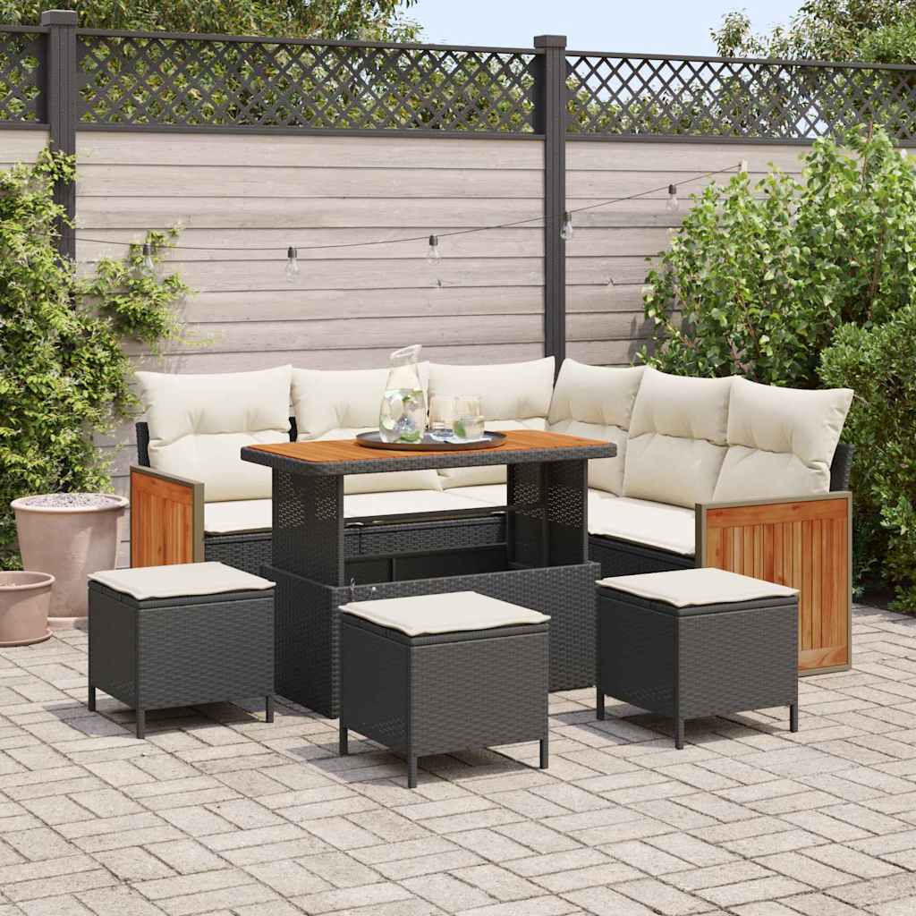 Gartensofa-set 9 stk. 7-Sitzanzahl Schwarz und Creme