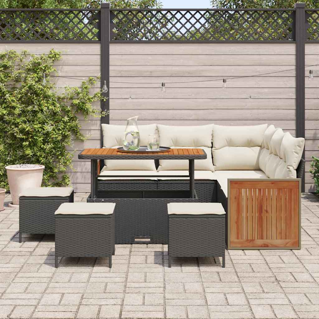 Gartensofa-set 9 stk. 7-Sitzanzahl Schwarz und Creme