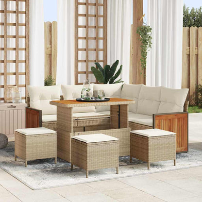 Gartensofa-set 9 stk. 7-Sitzanzahl Beige und Creme Poly-Rattan