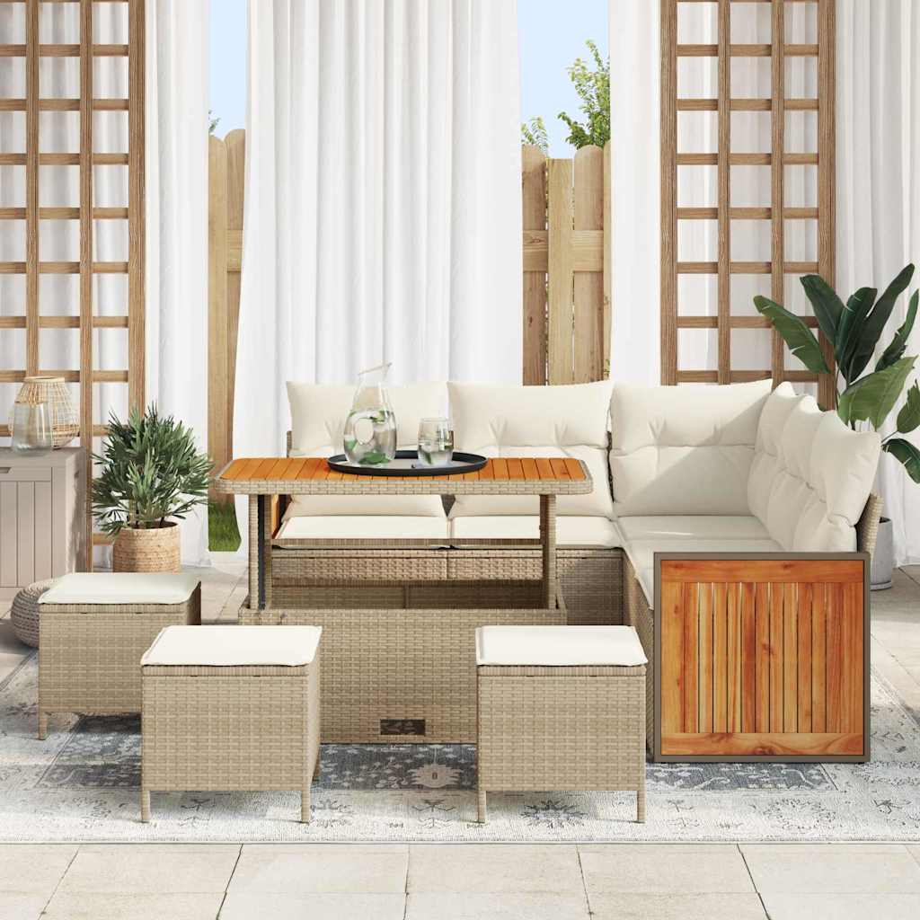 Gartensofa-set 9 stk. 7-Sitzanzahl Beige und Creme Poly-Rattan