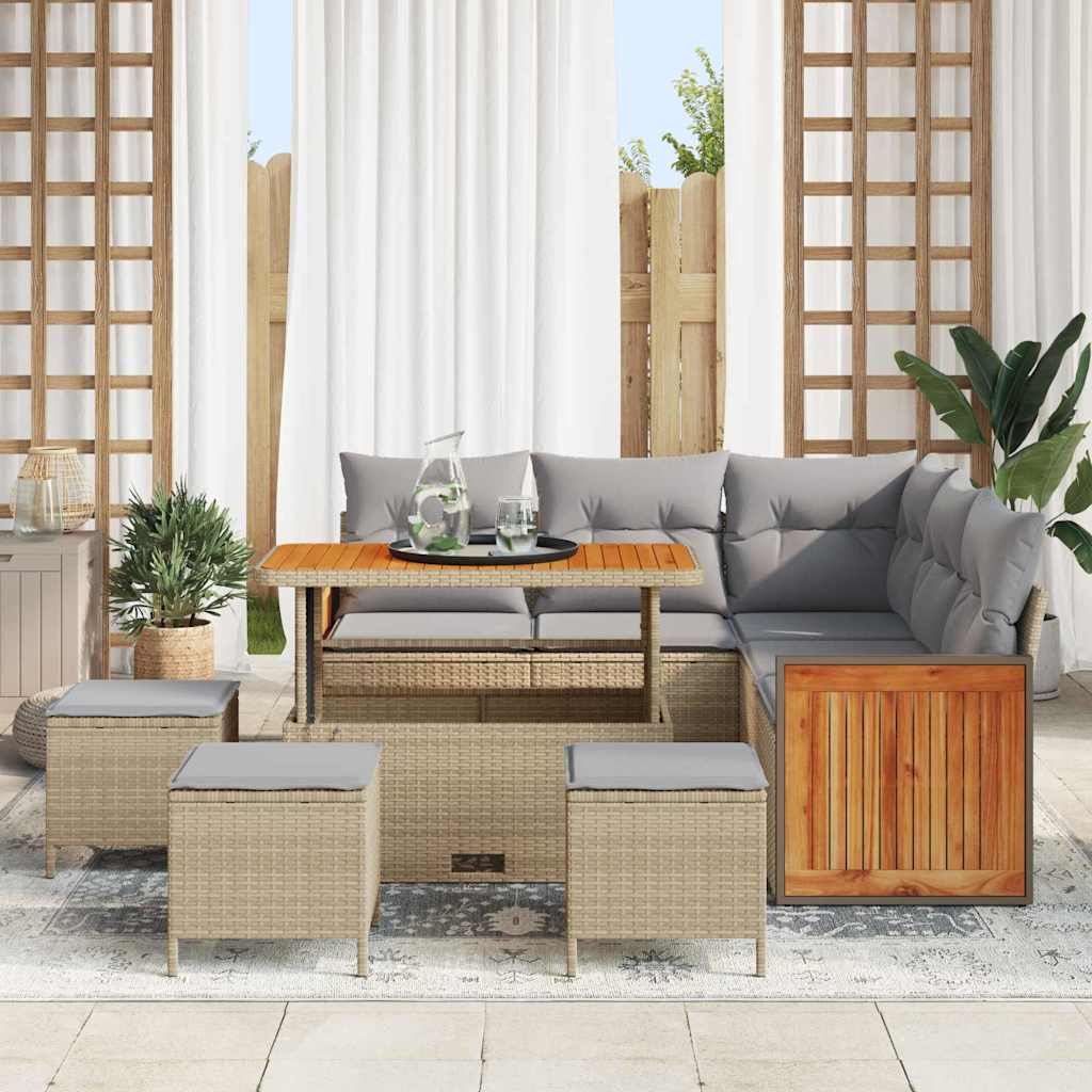 Gartensofa-set 9 stk. 7-Sitzanzahl Beige und Hellgrau