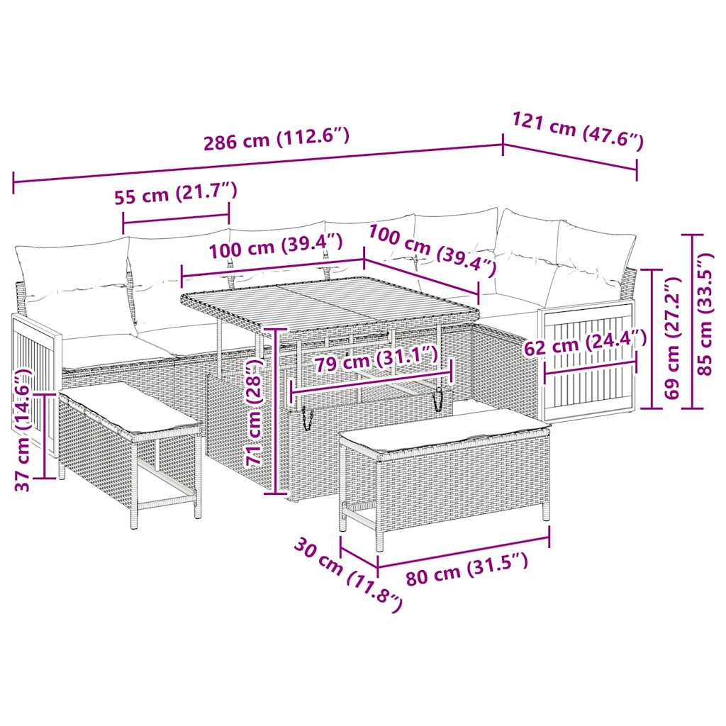 Gartensofa-set 11 stk. 9-Sitzanzahl Schwarz und Creme