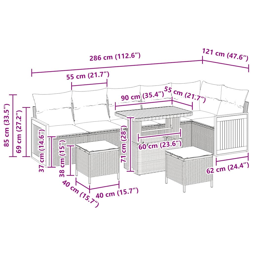 Gartensofa-set 11 stk. 7-Sitzanzahl Schwarz und Creme