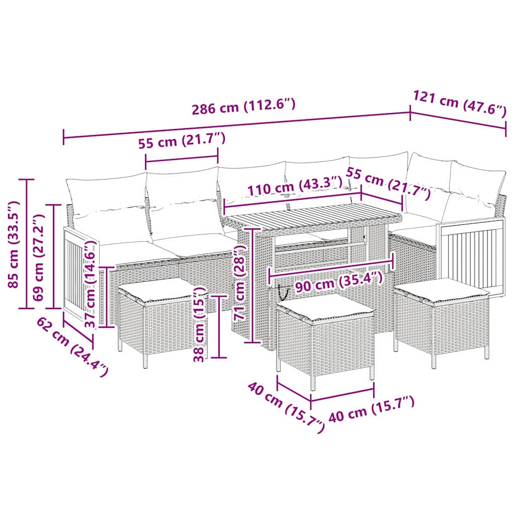 Gartensofa-set 12 stk. 8-Sitzanzahl Schwarz und Creme