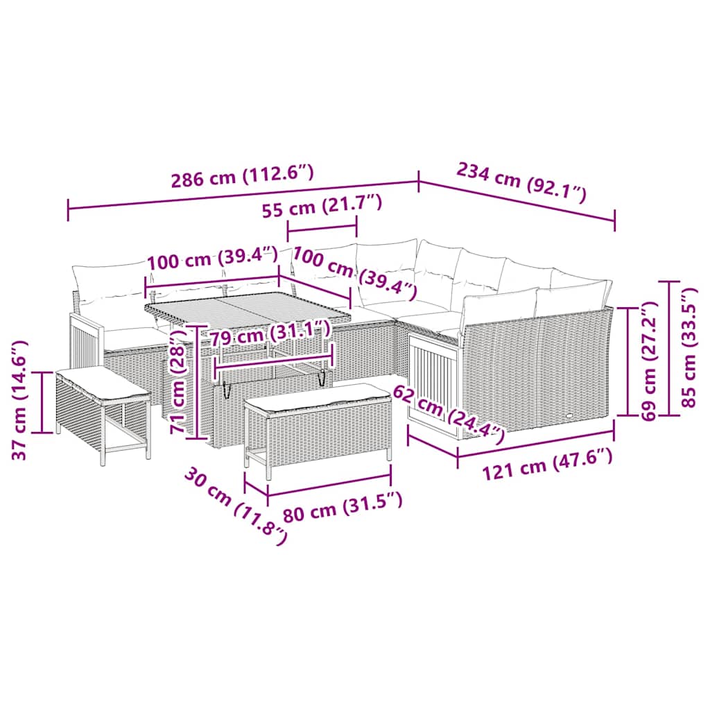 Gartensofa-set 13 Stk. 11-Sitzanzahl Beige und Creme