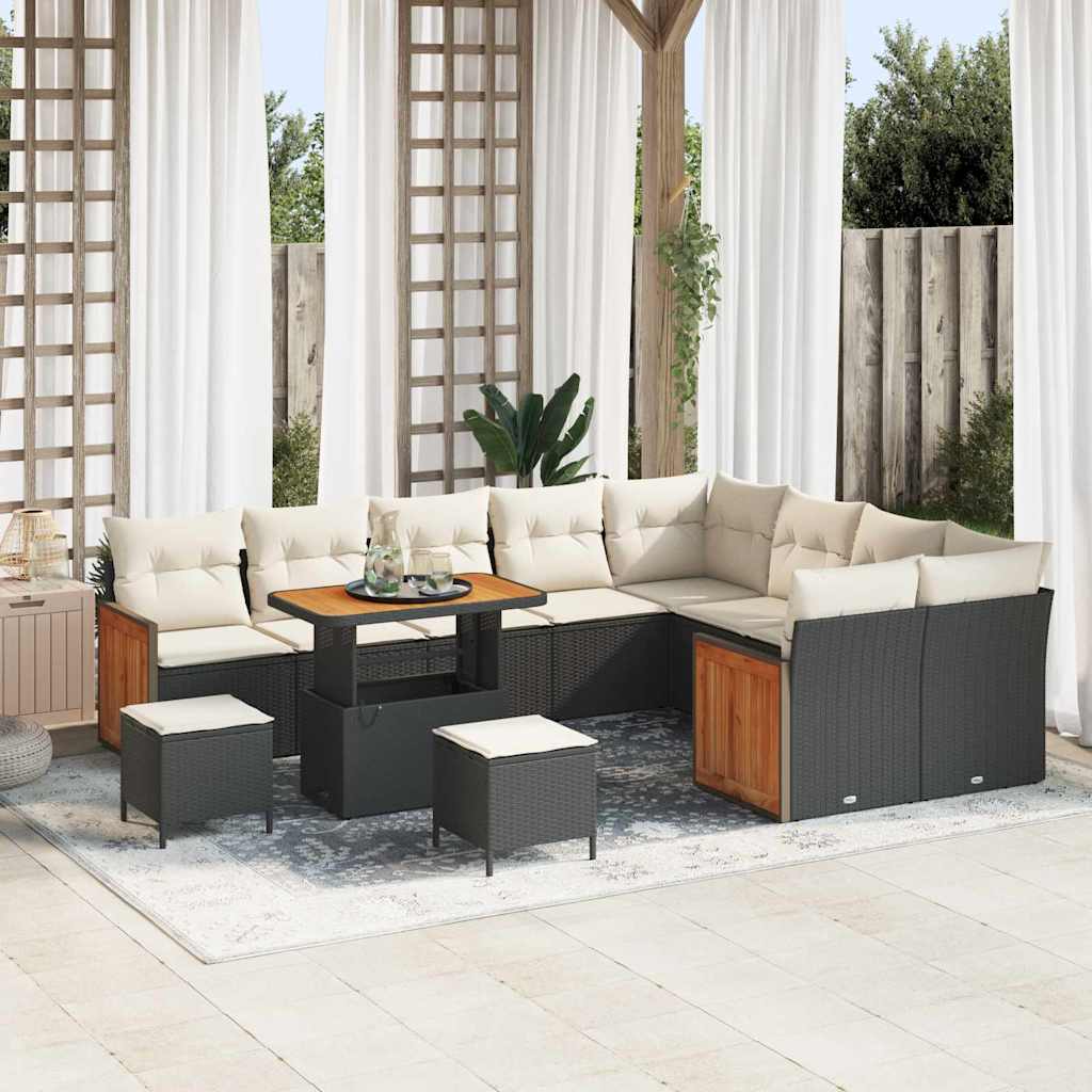 Gartensofa-set 13 Stk. 9-Sitzanzahl Schwarz und Creme