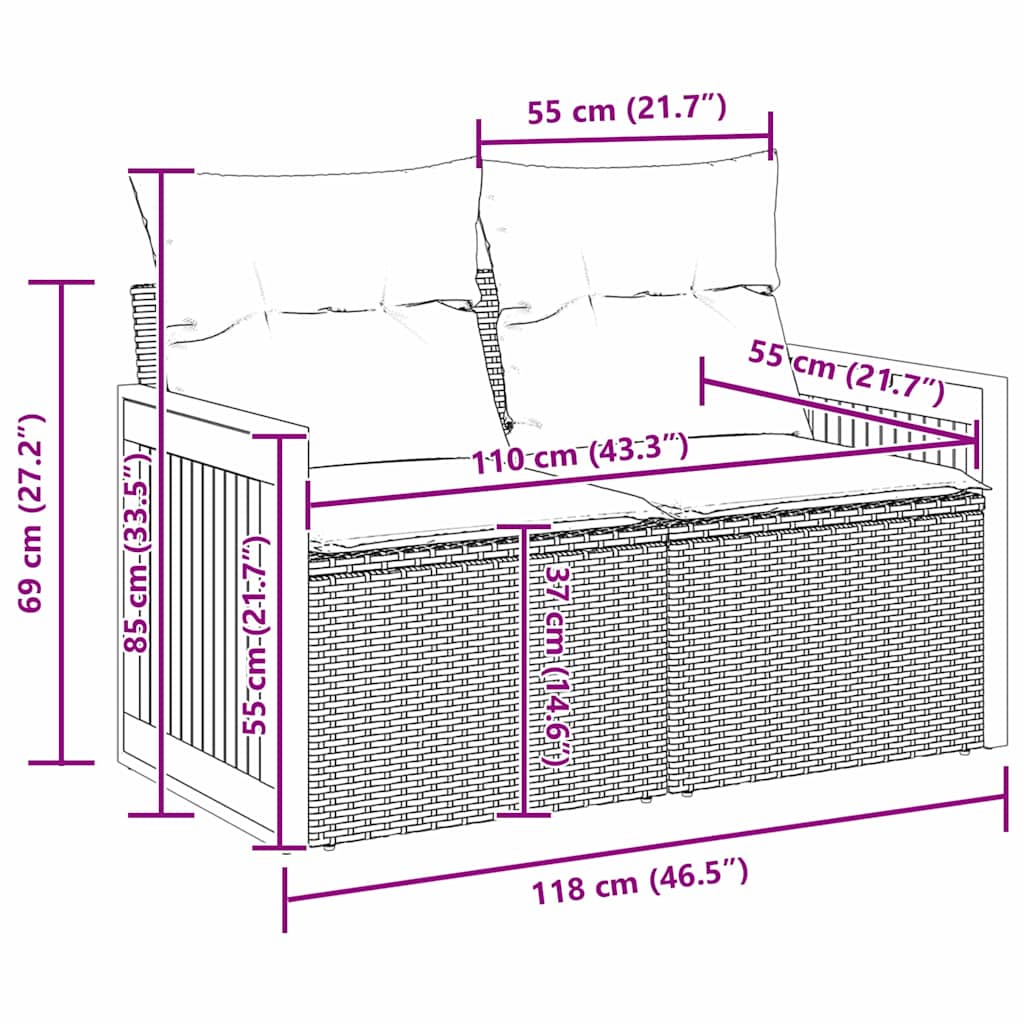 Gartensofa-set 13 Stk. 9-Sitzanzahl Schwarz und Creme
