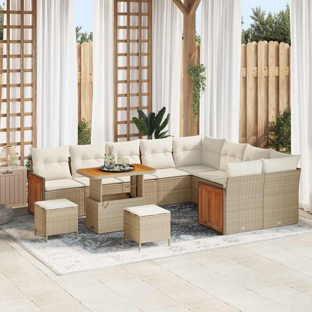 Gartensofa-set 13 Stk. 9-Sitzanzahl Beige und Creme Poly-Rattan