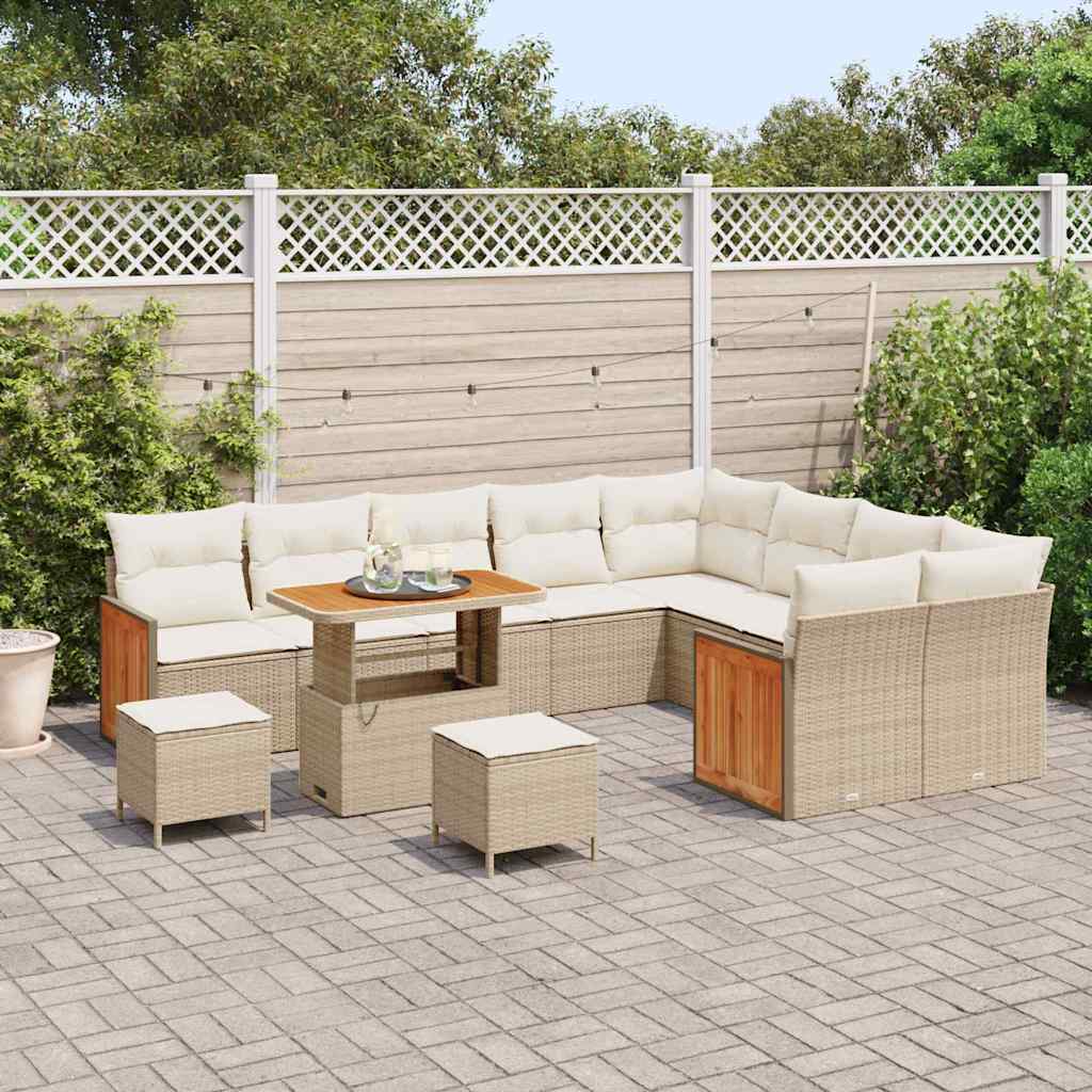 Gartensofa-set 13 Stk. 9-Sitzanzahl Beige und Creme Poly-Rattan