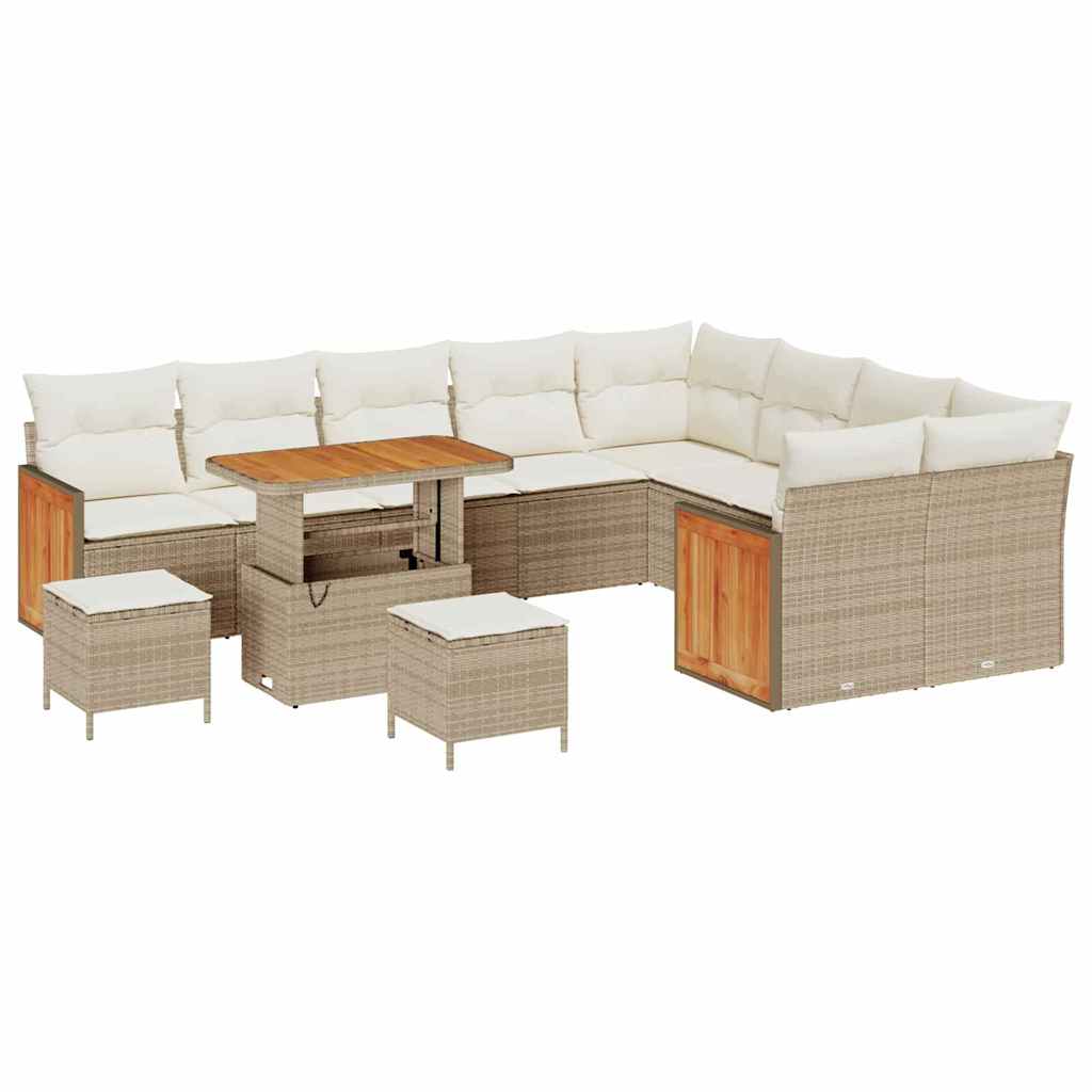Gartensofa-set 13 Stk. 9-Sitzanzahl Beige und Creme Poly-Rattan