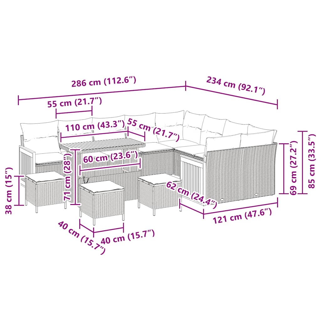 Gartensofa-set 14 Stk. 10-Sitzanzahl Beige und Creme