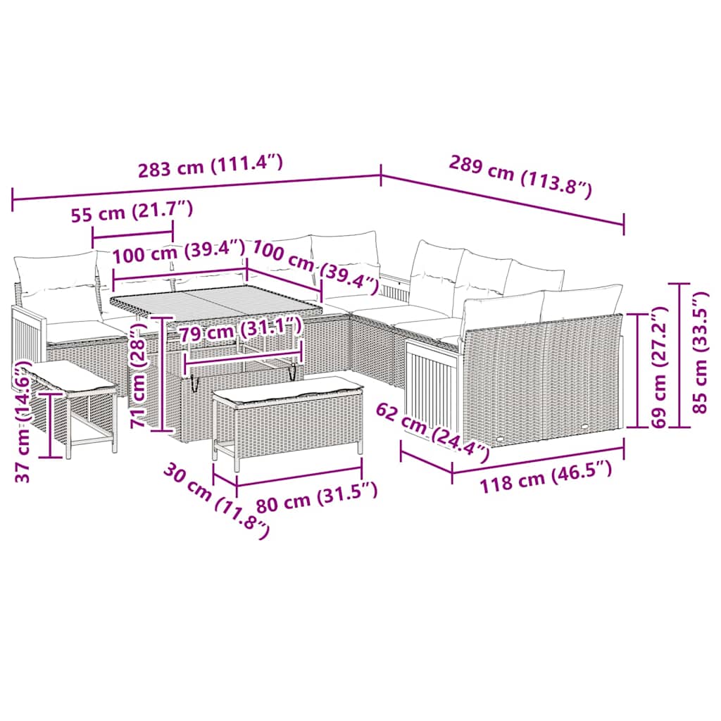 Gartensofa-set mit Kissen 17 pcs Schwarz und Creme Poly-Rattan