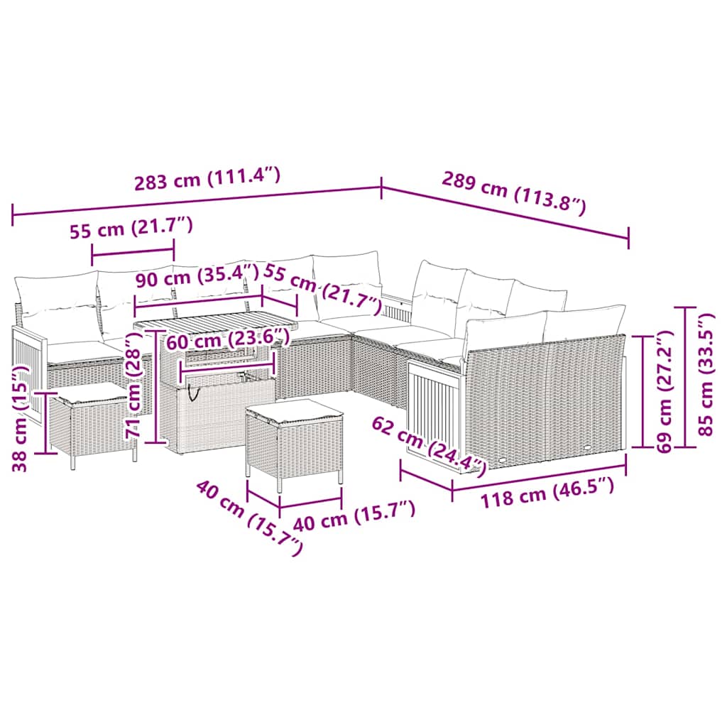 Gartensofa-set mit Kissen 17 pcs Schwarz und Creme Poly-Rattan