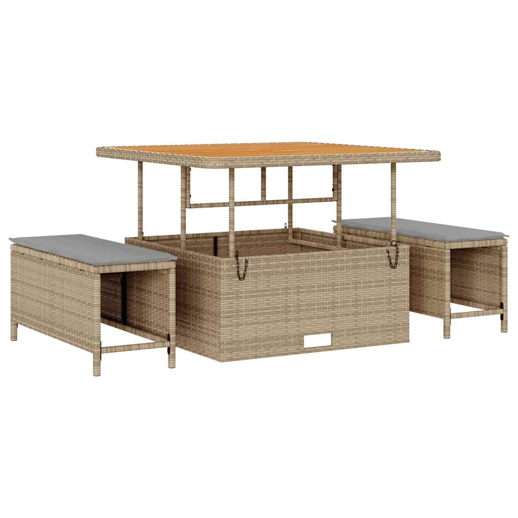 Gartensofa-set mit Kissen 18 pcs Beige und Hellgrau Poly-Rattan