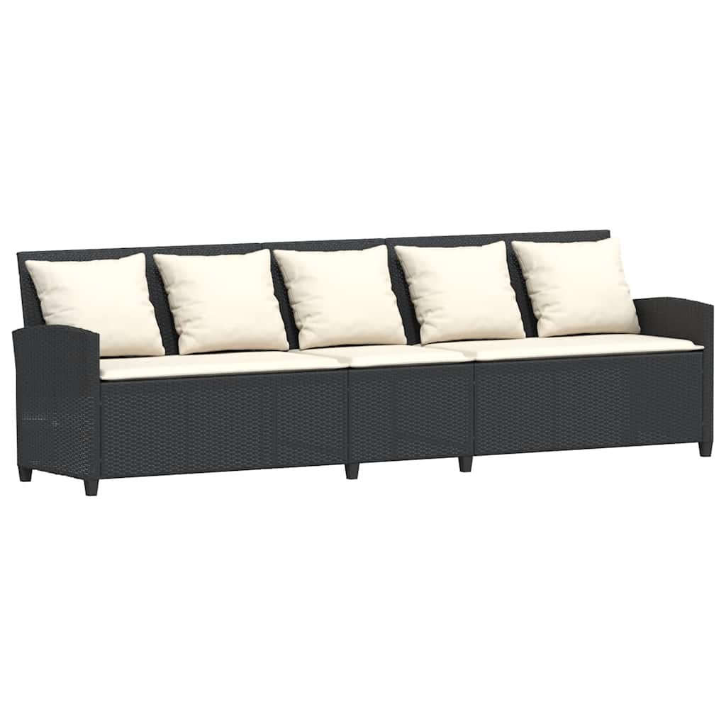 4tlg. Garten-Sofagarnitur mit Kissen L-Form Schwarz Poly Rattan