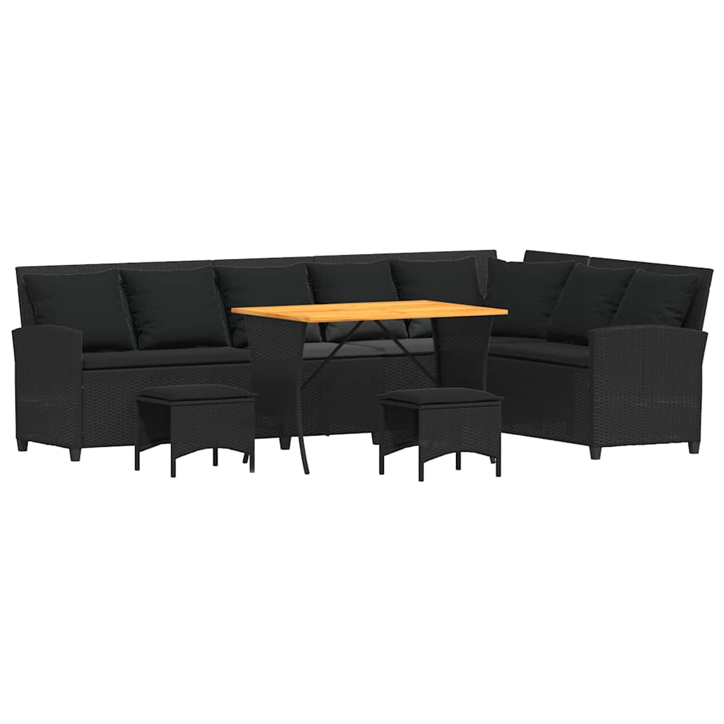 4tlg. Garten-Sofagarnitur mit Kissen L-Form Schwarz Poly Rattan