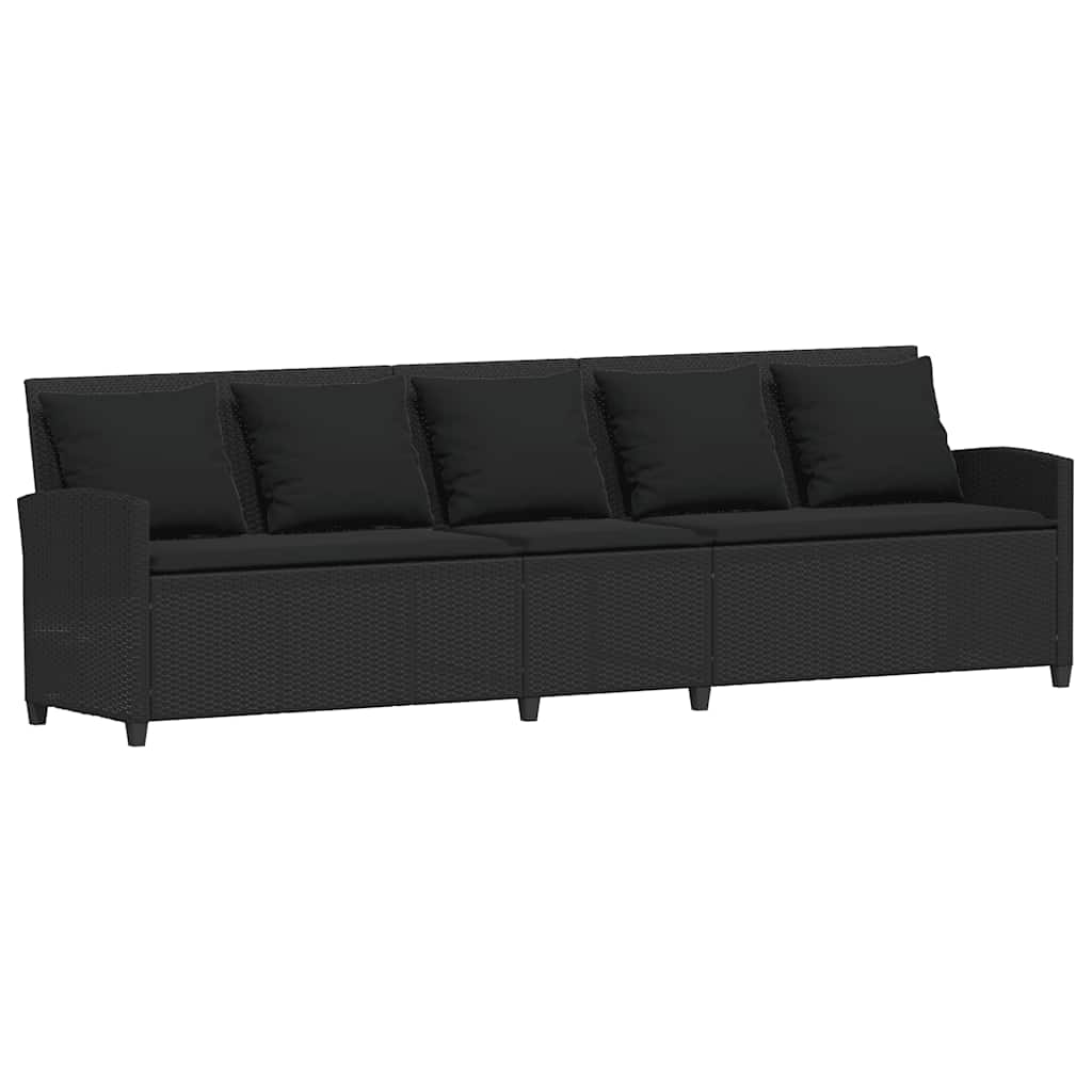 4tlg. Garten-Sofagarnitur mit Kissen L-Form Schwarz Poly Rattan