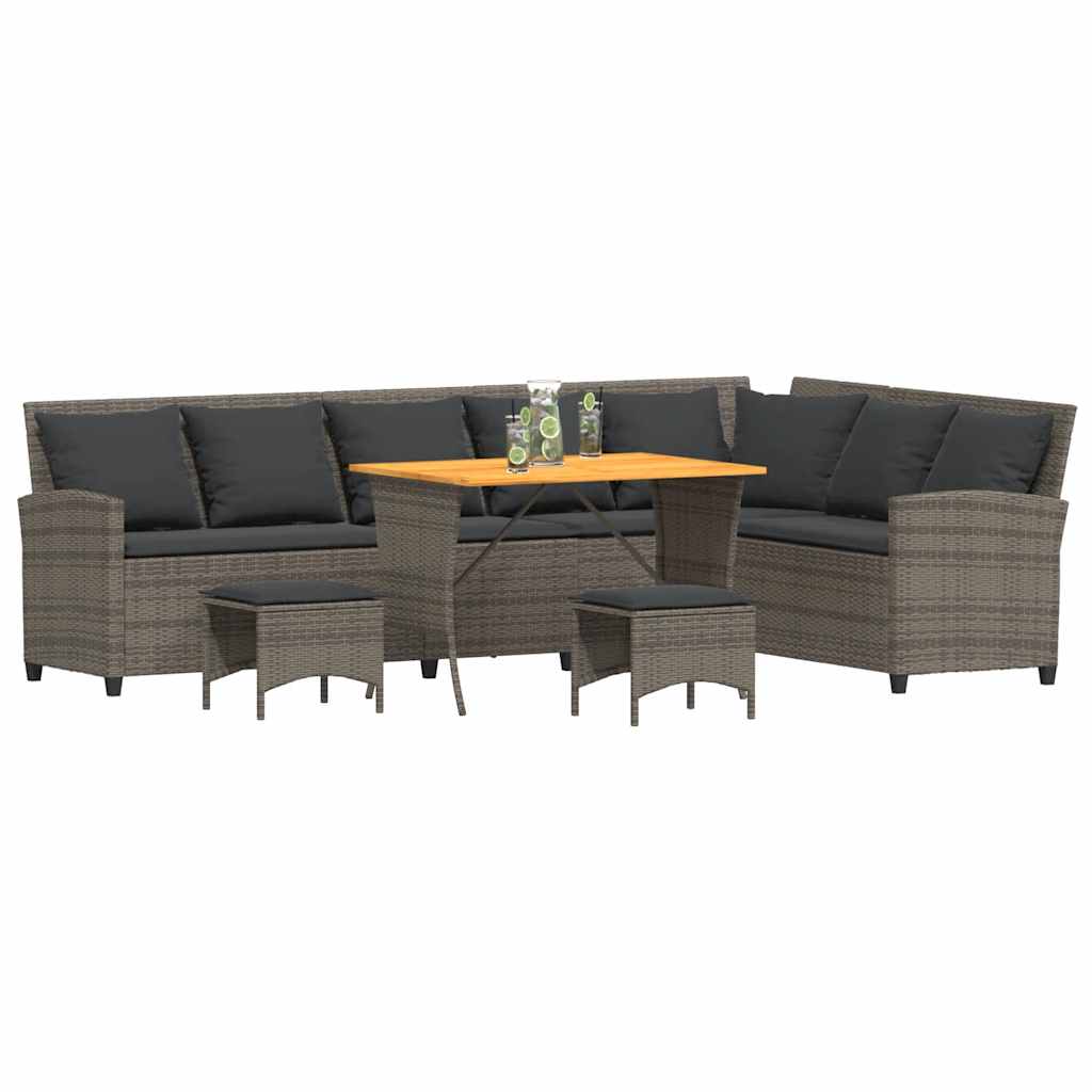 4-tlg. Garten-Sofagarnitur mit Kissen L-Form Grau Poly Rattan
