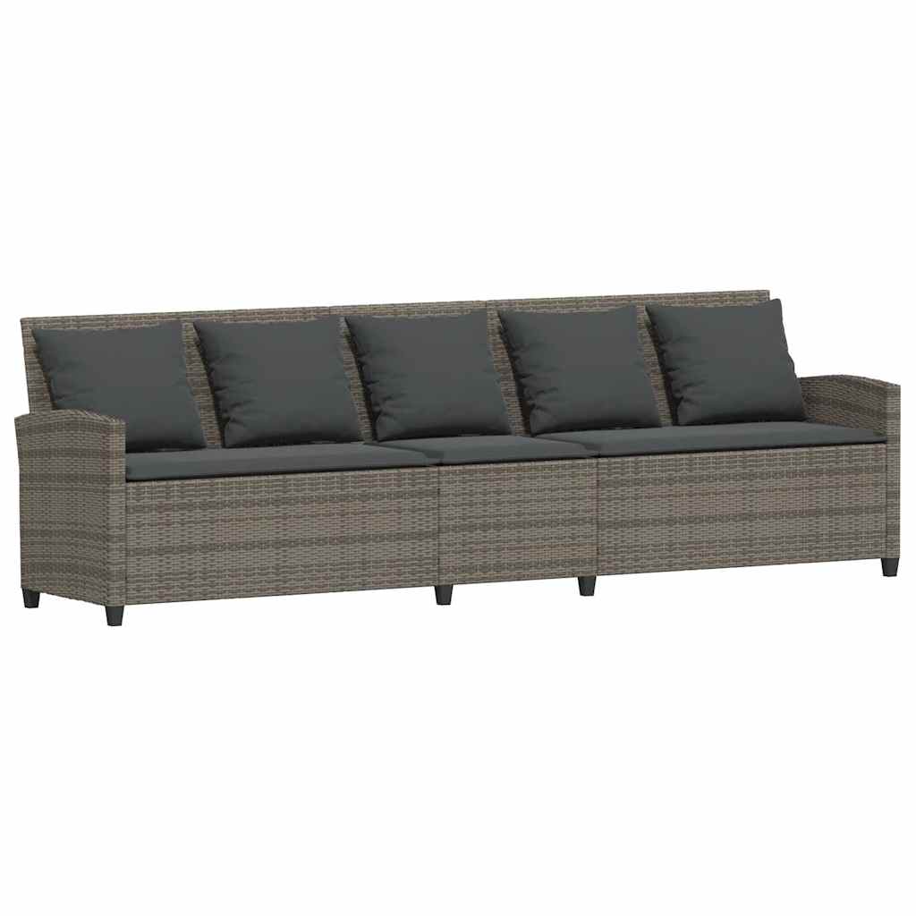 4-tlg. Garten-Sofagarnitur mit Kissen L-Form Grau Poly Rattan