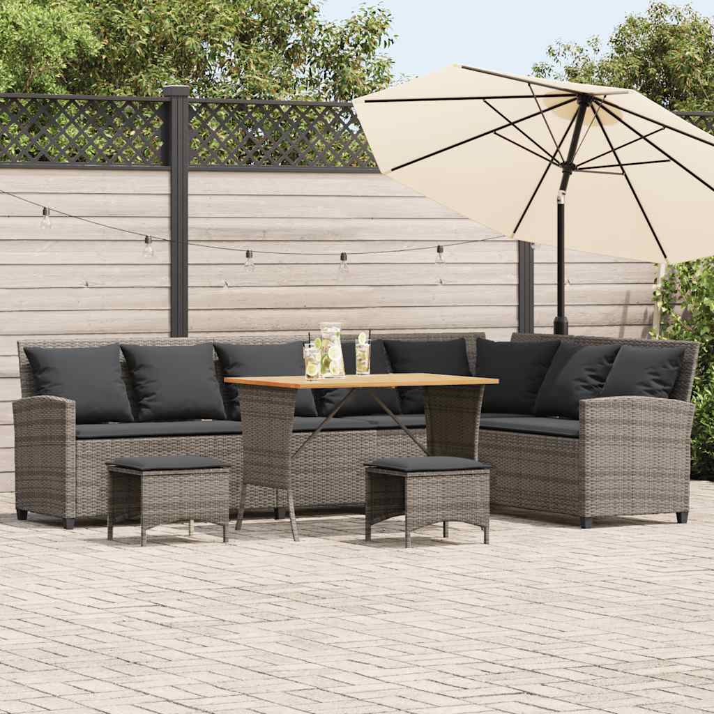 4-tlg. Garten-Sofagarnitur mit Kissen L-Form Grau Poly Rattan