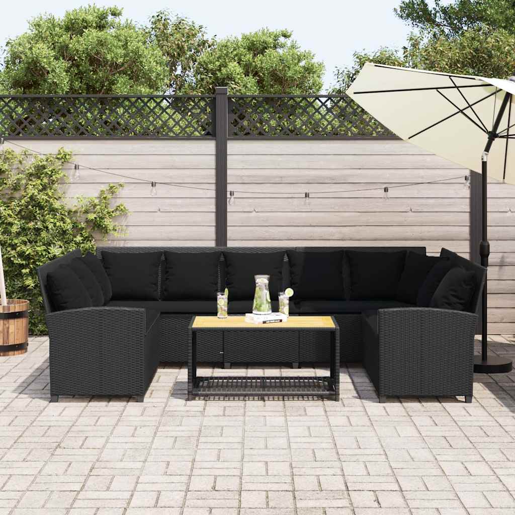 Gartensofa mit Kissen Schwarz Poly Rattan