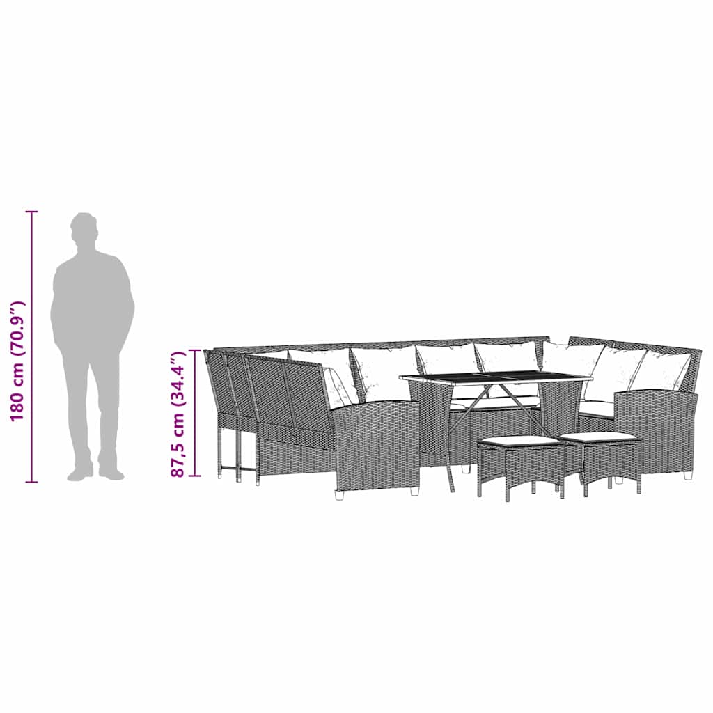 4-tlg. Garten-Sofagarnitur mit Kissen Grau Poly Rattan