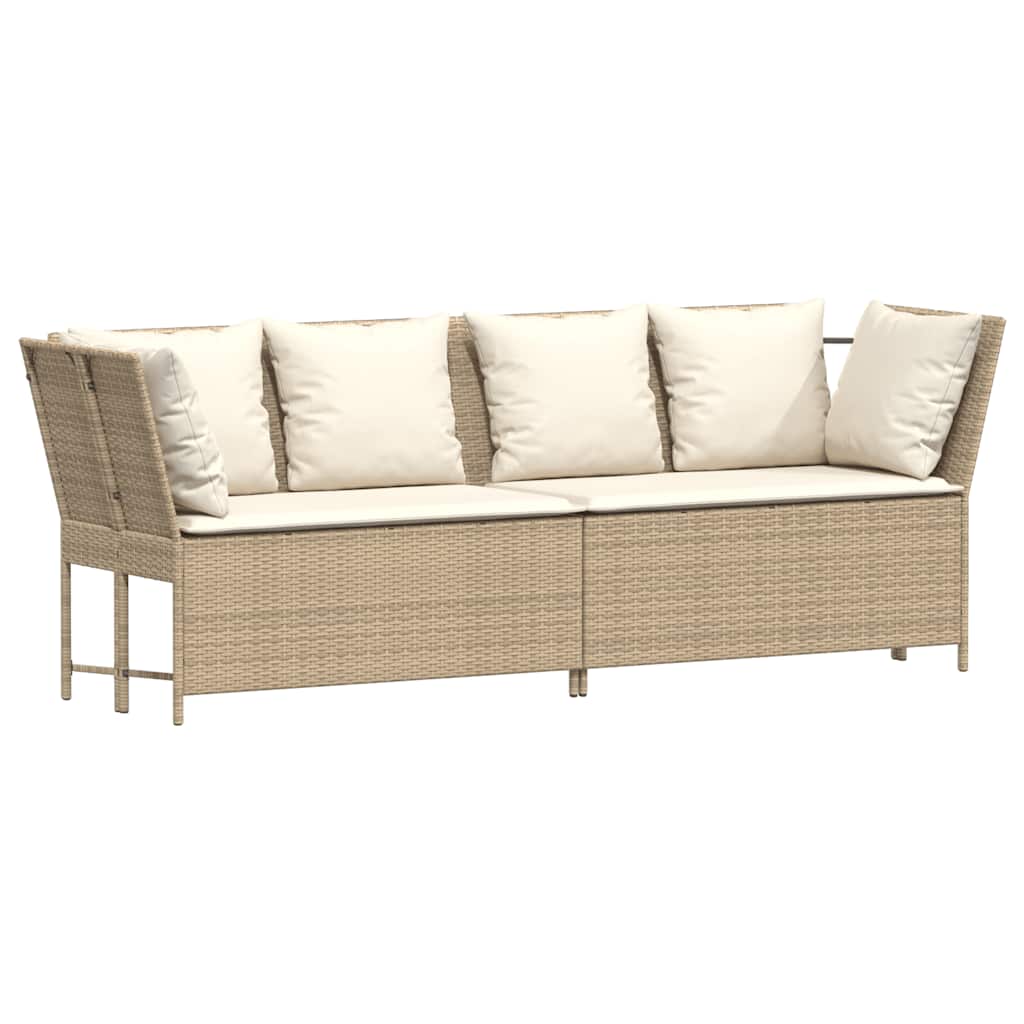 4-tlg. Garten-Sofagarnitur mit Kissen Beige Poly Rattan