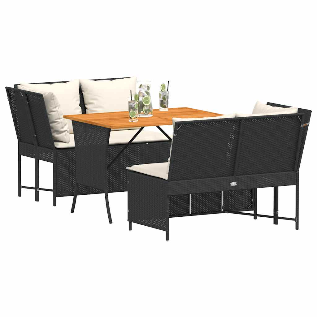 3-tlg. Garten-Sofagarnitur mit Kissen Schwarz Poly Rattan