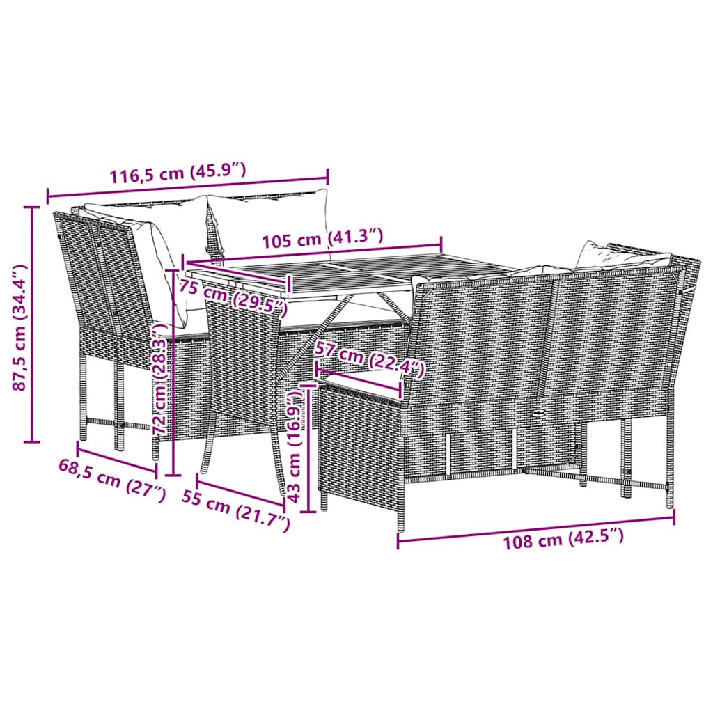 3-tlg. Garten-Sofagarnitur mit Kissen Schwarz Poly Rattan