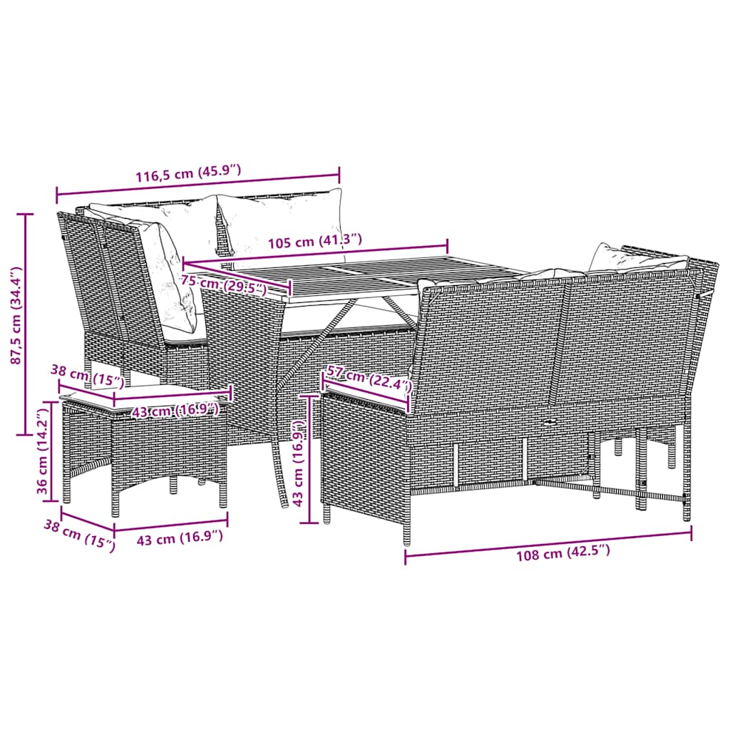 5-tlg. Garten-Sofagarnitur mit Kissen Schwarz Poly Rattan