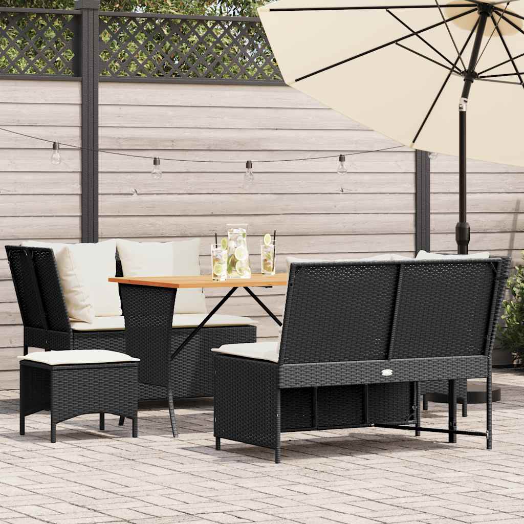 5-tlg. Garten-Sofagarnitur mit Kissen Schwarz Poly Rattan