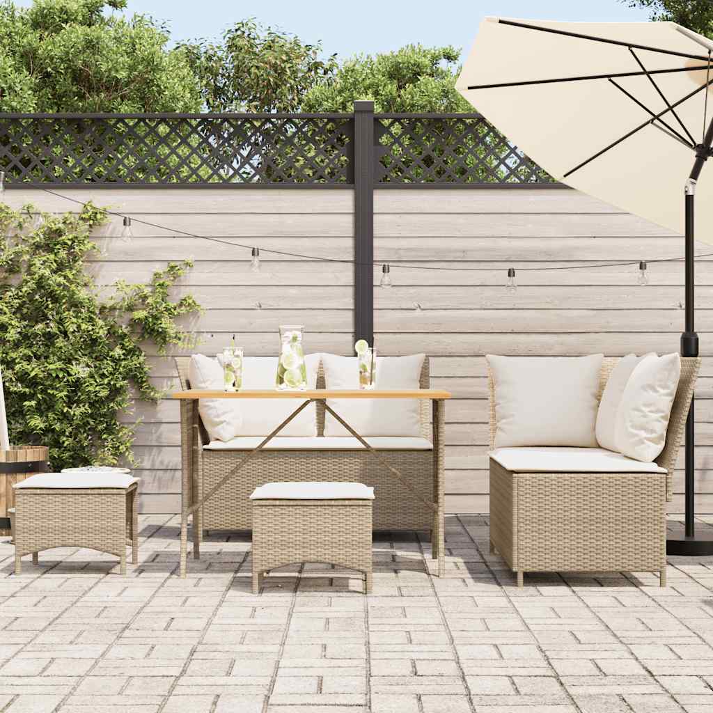 5-tlg. Garten-Sofagarnitur mit Kissen Beige Poly Rattan