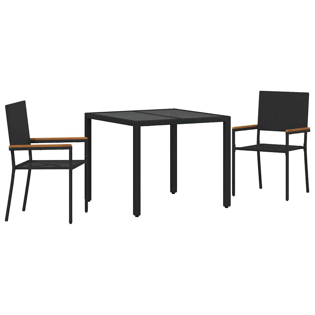 Garten Essgruppe 3 Stk. Schwarz Poly-Rattan