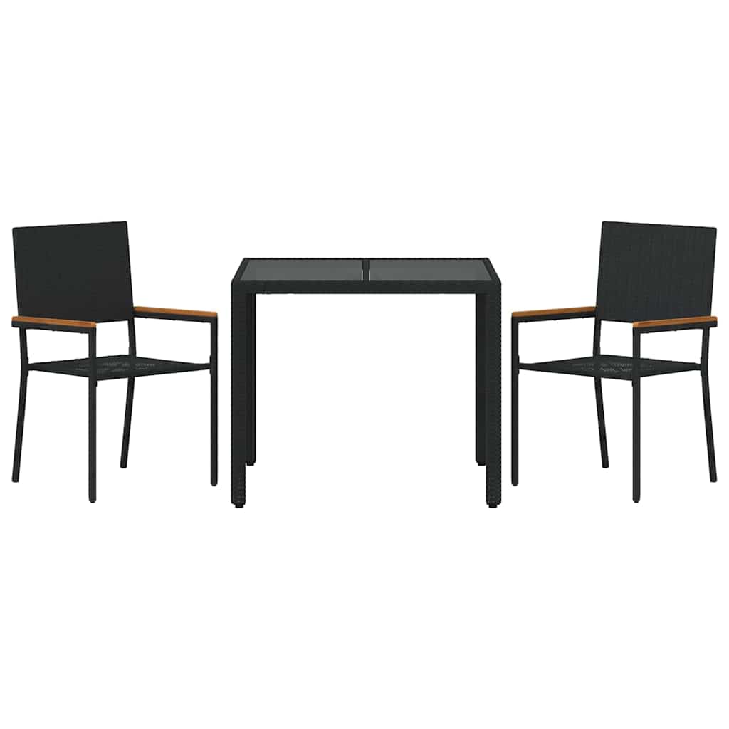 Garten Essgruppe 3 Stk. Schwarz Poly-Rattan