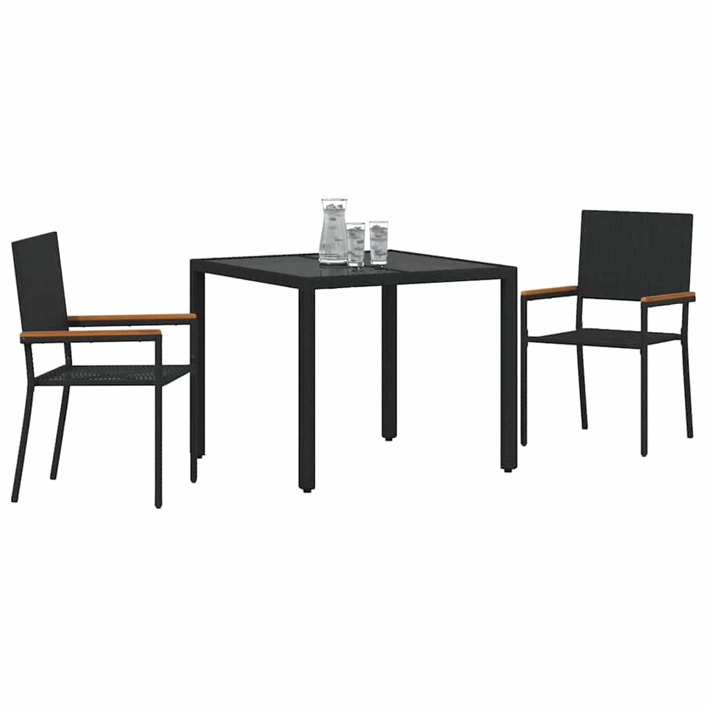Garten Essgruppe 3 Stk. Schwarz Poly-Rattan