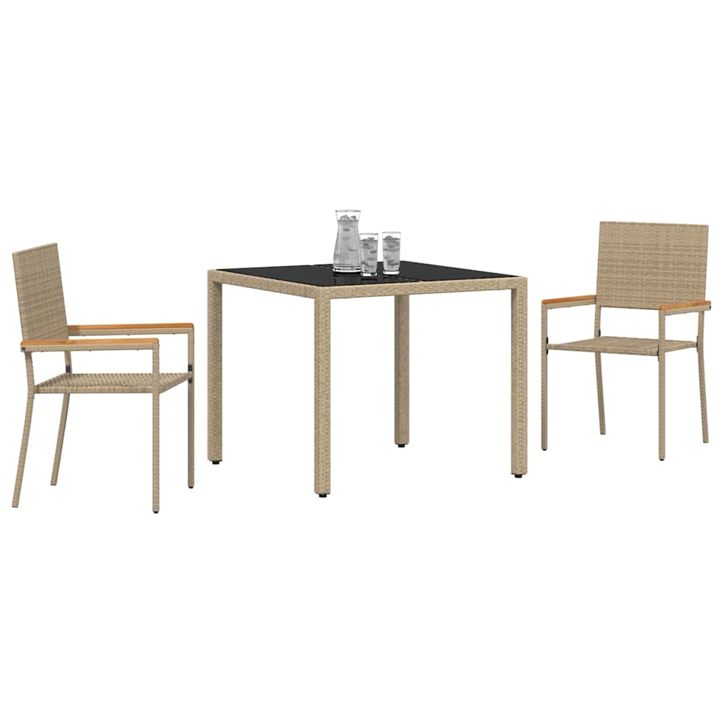 Garten Essgruppe 3 stk. Beige Poly-Rattan