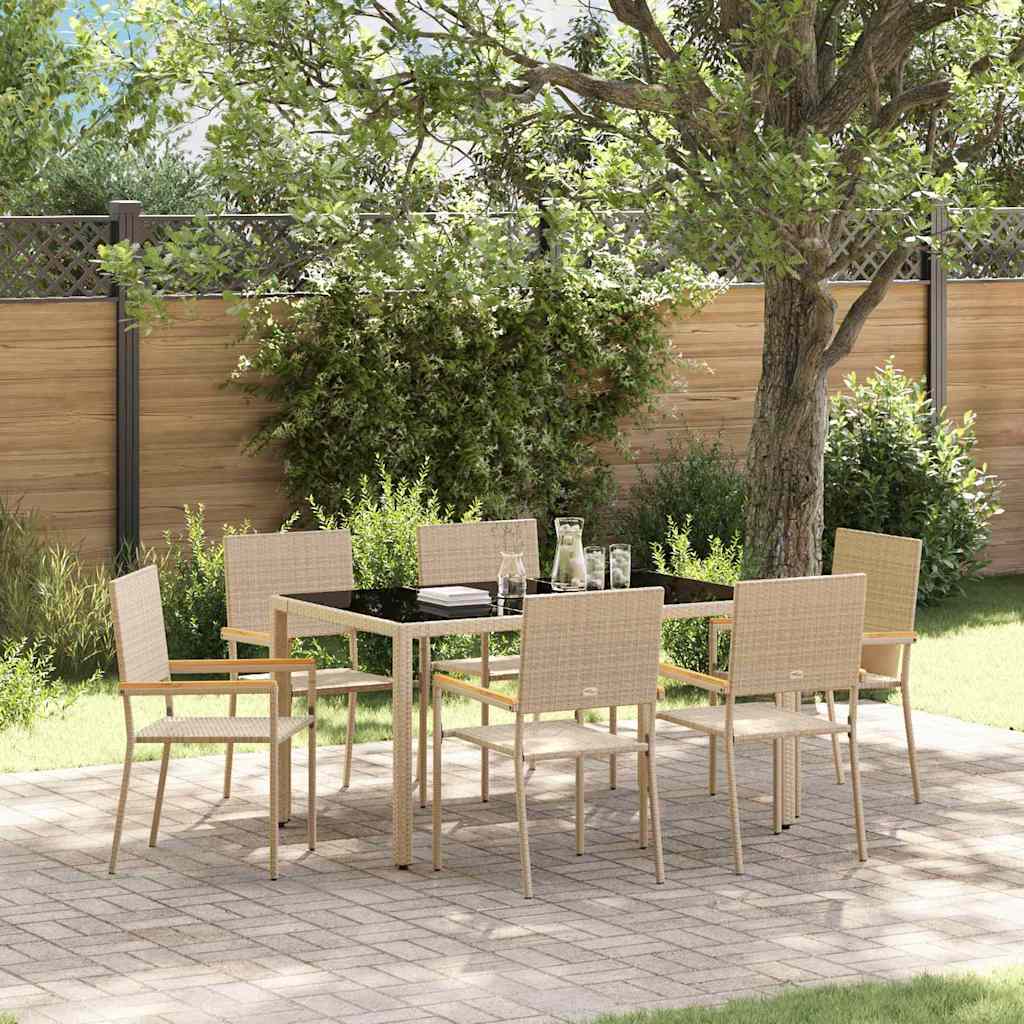 Garten Essgruppe 7 Stk. Beige Poly-Rattan