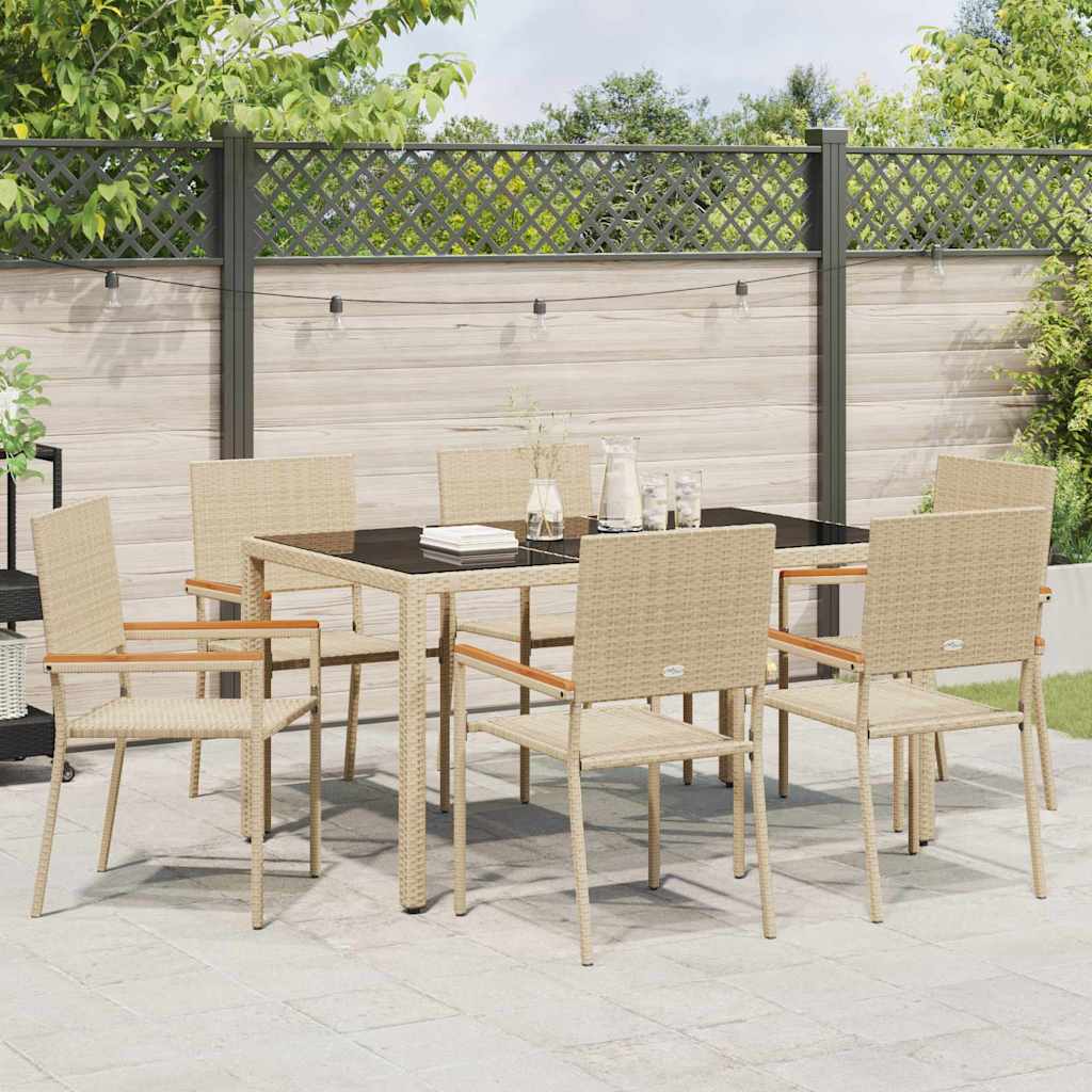 Garten Essgruppe 7 Stk. Beige Poly-Rattan
