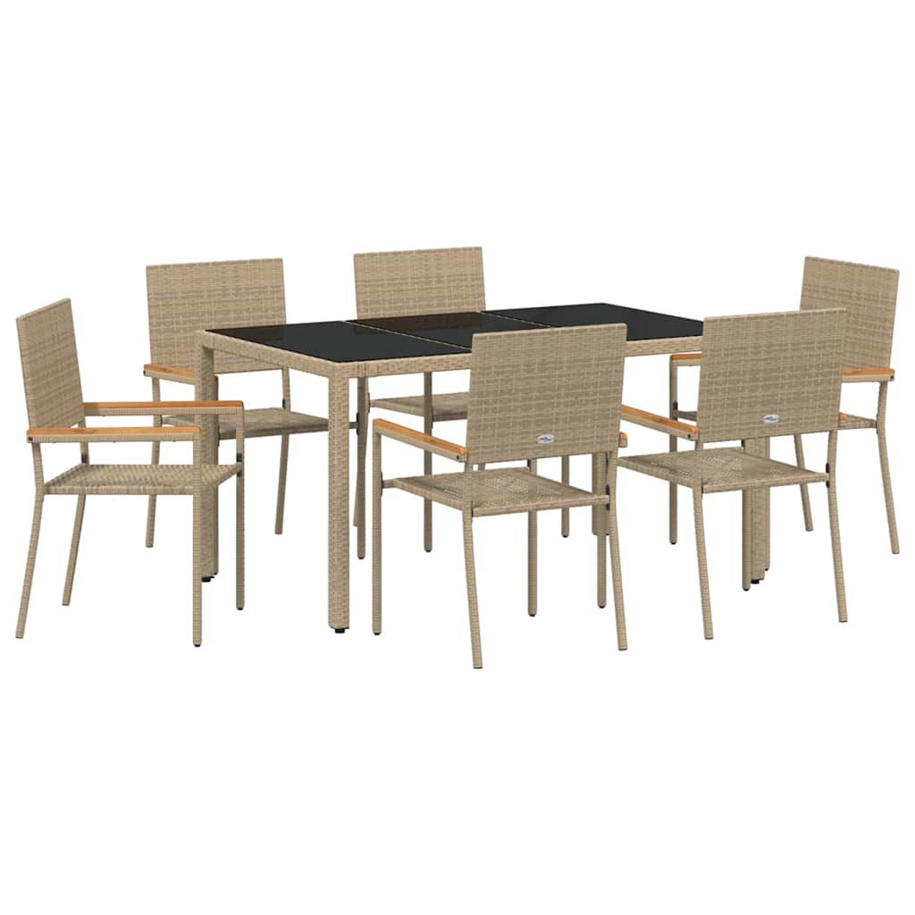 Garten Essgruppe 7 Stk. Beige Poly-Rattan