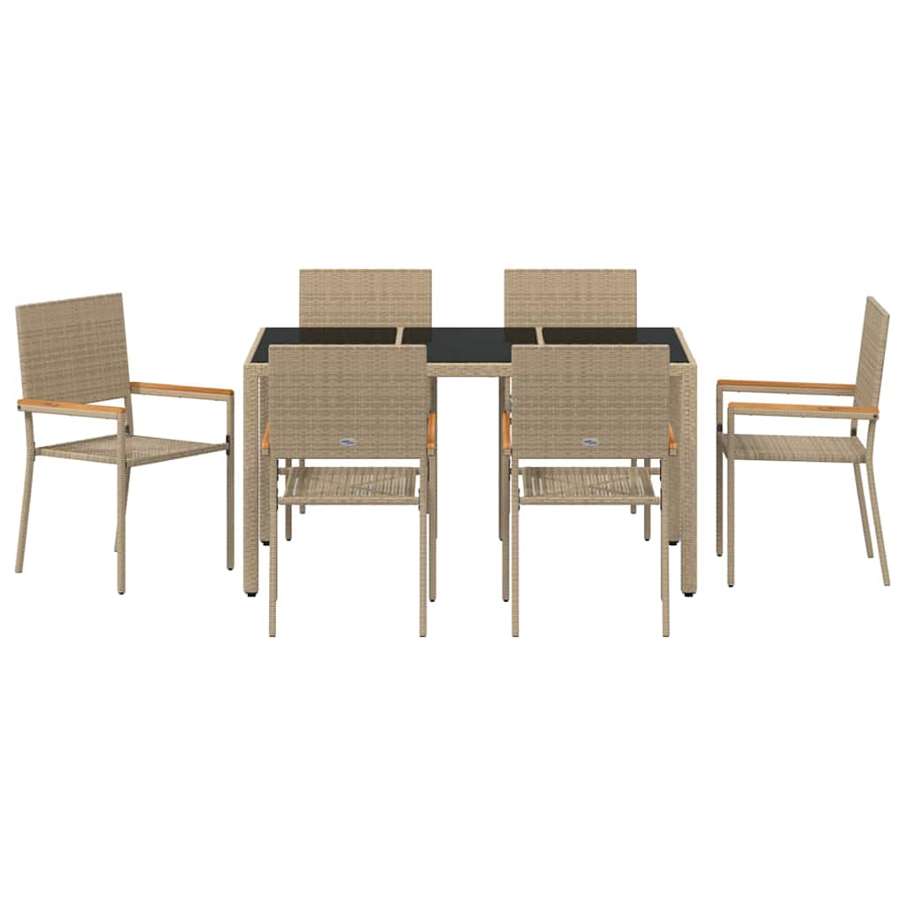 Garten Essgruppe 7 Stk. Beige Poly-Rattan